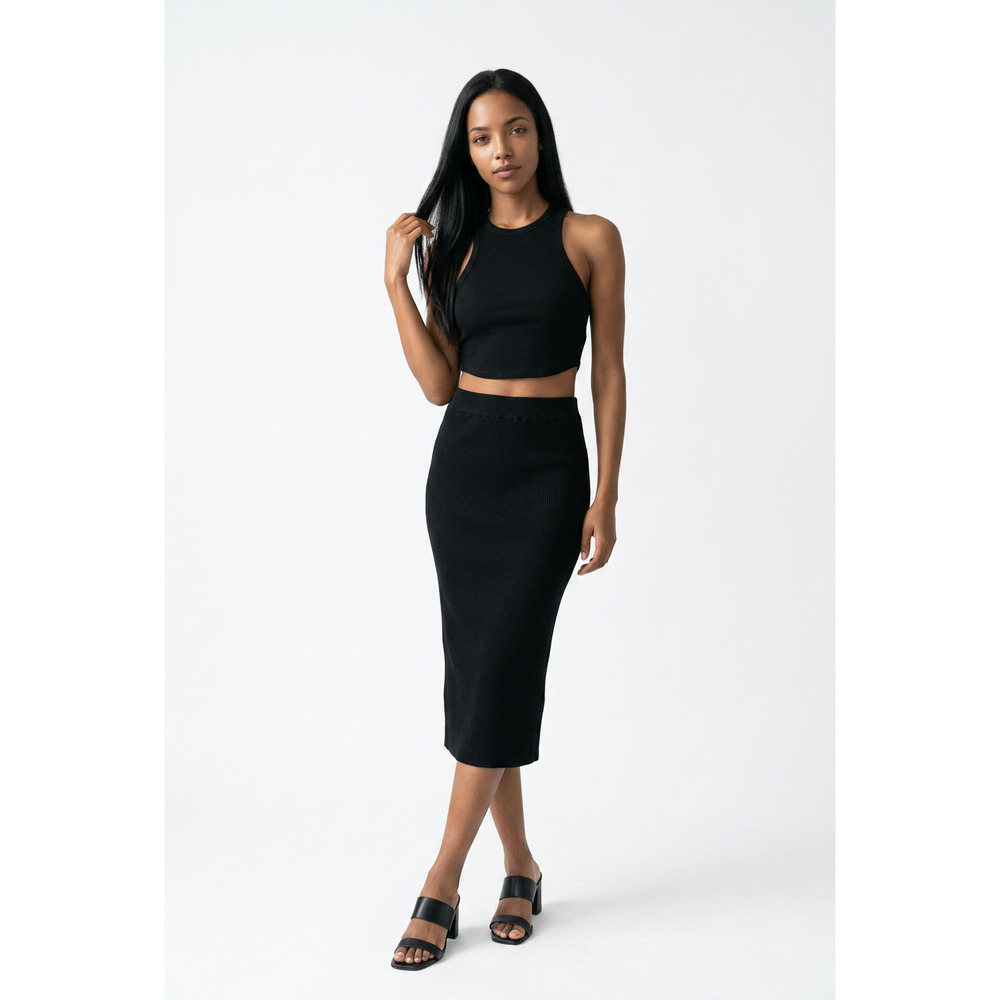Wild Fable High Neck Ribbed Crop Tank Top Black Cropped Womens Size M NWT